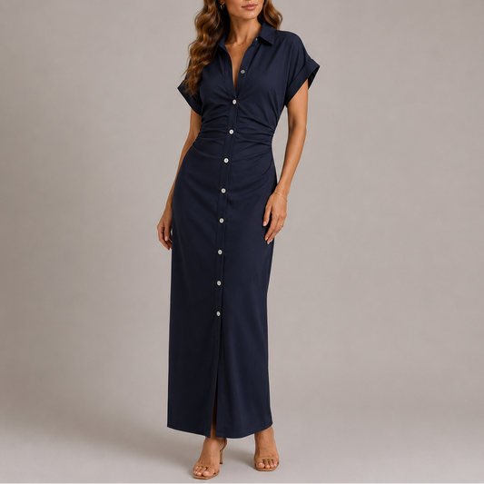Women's Tailored Denim Midi Dress with Side Zip