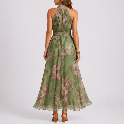 Women's Elegant Floral Halterneck Maxi Dress