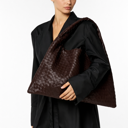 Luxury Woven Shoulder Tote – Soft Vegan Leather Everyday Bag