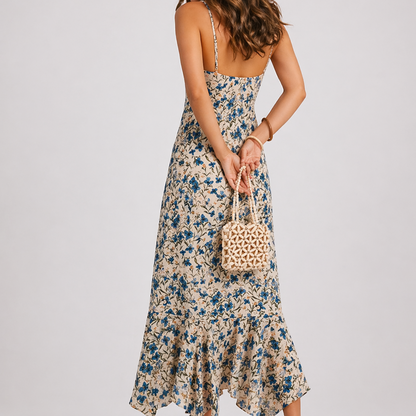 Women’s Floral Summer Midi Dress with Spaghetti Straps