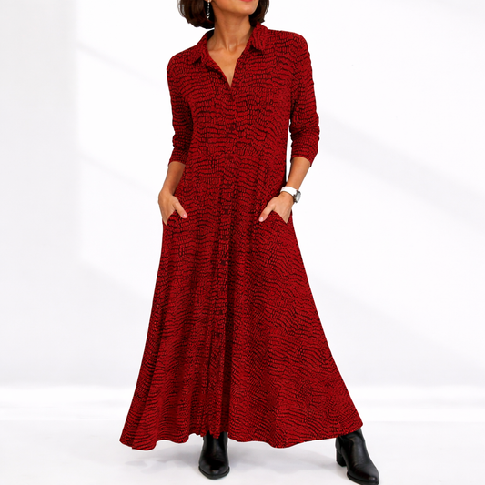 Women’s Elegant Midi Dress – Relaxed Fit with Pockets