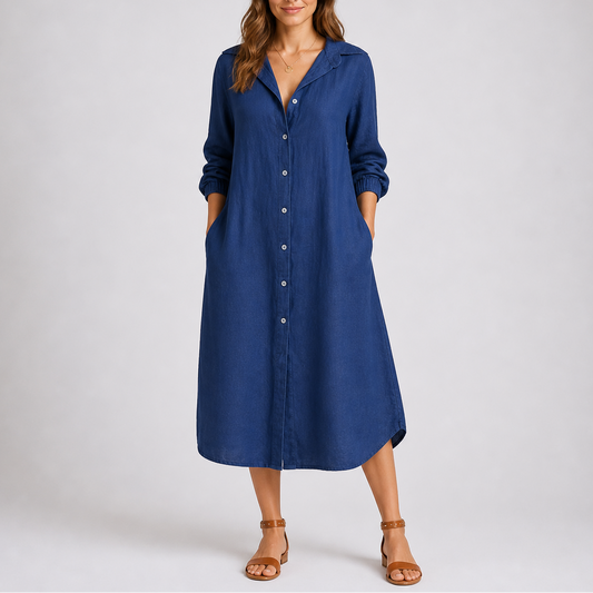 Women’s Summer Shirt Dress with Button Front and Relaxed Fit